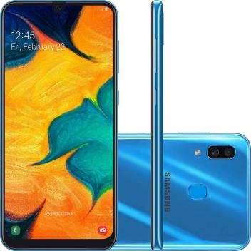 Smartphone Samsung Galaxy A30 64GB Azul 4G - 4GB RAM 6,4” Câm. Dupla + Câm. Selfie 16MP