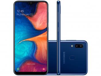 Smartphone Samsung Galaxy A20 32GB Azul 4G - 3GB RAM 6,4” Câm. Dupla + Câm. Selfie 8MP