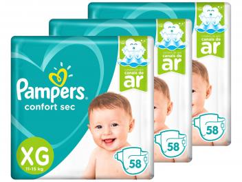 Kit Fraldas Pampers Confort Sec Tam. XG - 11 a 15kg 3 Pacotes 58 Unidades Cada