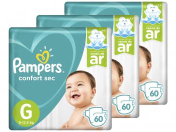Kit Fraldas Pampers Confort Sec Tam. G - 9 a 12,5kg 3 Pacotes com 60 Unidades Cada