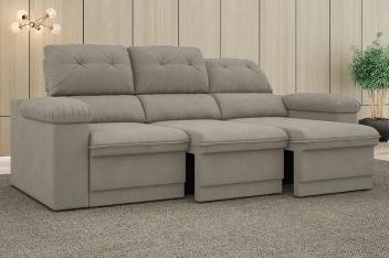 Sofá New Ripley 2,05m Assento Retrátil e Reclinável Velosuede Areia - NETSOFAS