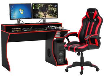 Kit Cadeira Gamer XT Racer Reclinável - Preta e Vermelha + Mesa para Computador