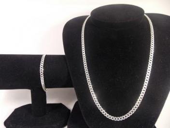 Cordão Corrente Italiana Grumet Em Prata 925 60cm + Pulseira - Total Pratas