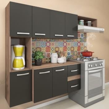 Cozinha Compacta 7 Portas 2 Gavetas Suspensa Armário E Balcão Anita Teka/grafite - Pnr Móveis