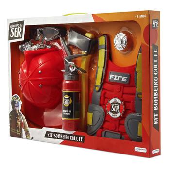 Brincando de Ser Kit Bombeiro Colete Indicado para + 3 anos Vermelho Multikids - BR963