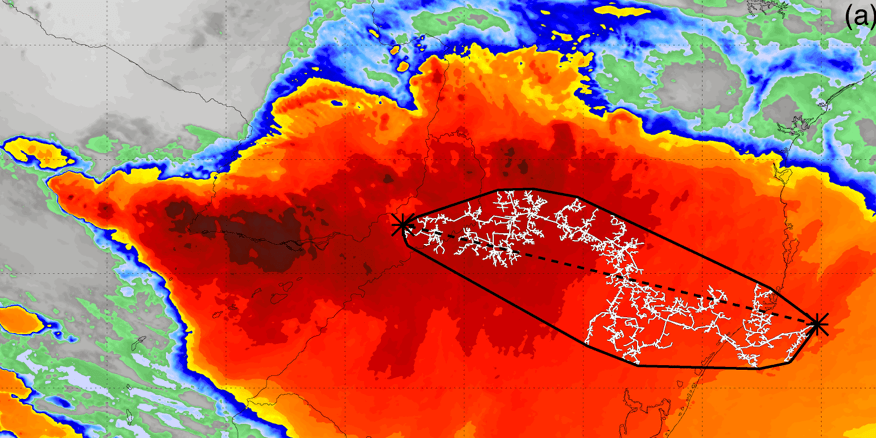 Mapa da OMM aponta caminho percorrido pelo raio em 31 de outubro de 2018 no Rio Grande do Sul
