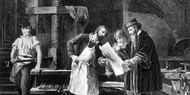 O sistema mecânico de Gutenberg (D) revolucionou a reprodução da informação