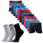 Kit 10 Cuecas Boxer Adulto + 12 Pares Meias Sport Longa Masculino
