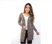 blusa feminina cardigan manga longa estampa onça - BEGE