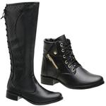 Bota Montaria Feminina Couro Cano Longo + Coturno Cano Médio
